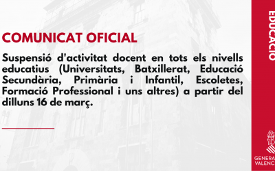 Suspensión de las actividades docentes desde el lunes 16 de marzo, inclusive