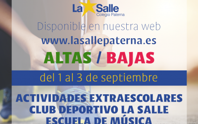 Periodo de altas y bajas de Actividades Extraescolares, Club Deportivo y Escuela de Música