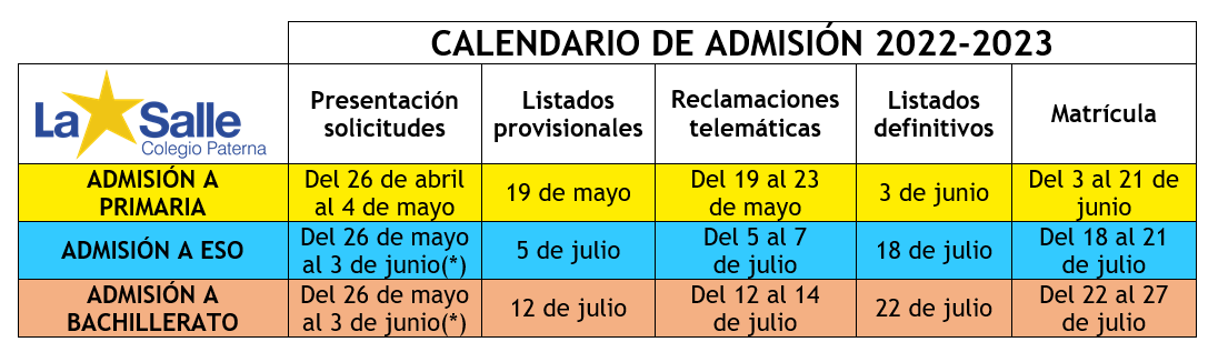 CALENDARIO ADMISIÓN_22-23